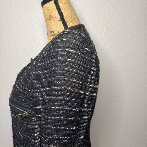 Isabel Marant Wool Silk Crista Moto Jacket Leather Trim Black Tweed Size 1 S - Picture 9 of 13